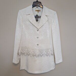 VINTAGE Kasper poly taffeta cream pencil skirt and blazer suit set EUC 10